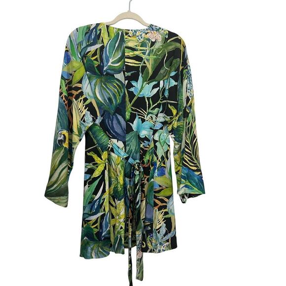 H&M Women's Tropical Birds Floral Print Belted Short Mini Dress Size XS - Picture 5 of 11